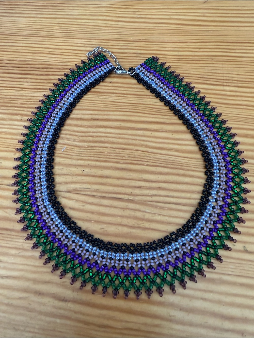 Huron-Wendat Handmade Beaded Multicolor Collar Necklace - Black, Green, Purple